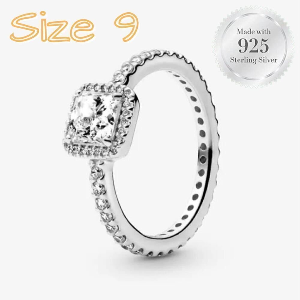 Sterling Silver Size 9 Square Halo CZ Ring